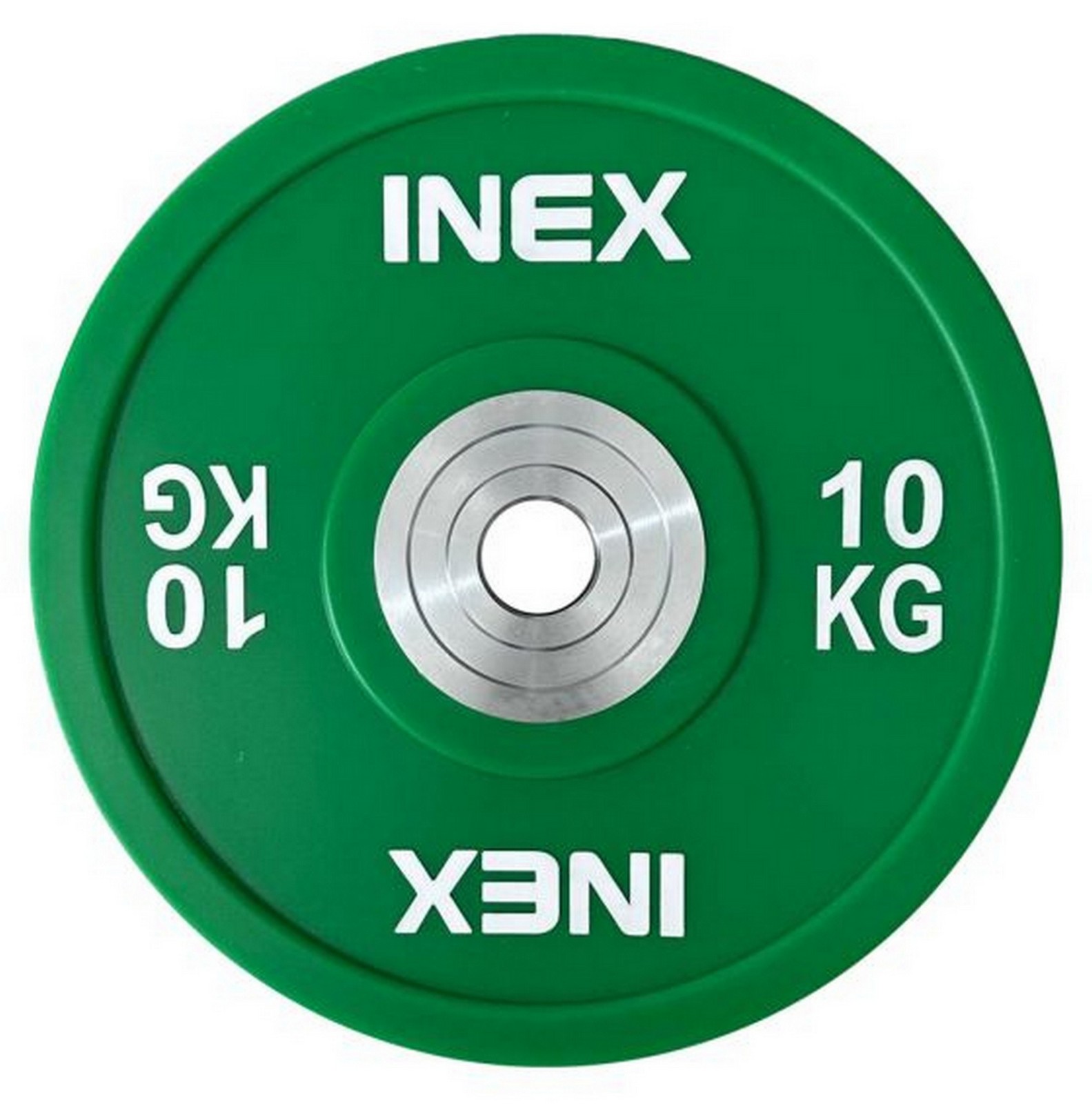 Олимпийский диск в уретане 10кг Inex PU Bumper Plate TF-P2100-10 зеленый\белый - фото 1
