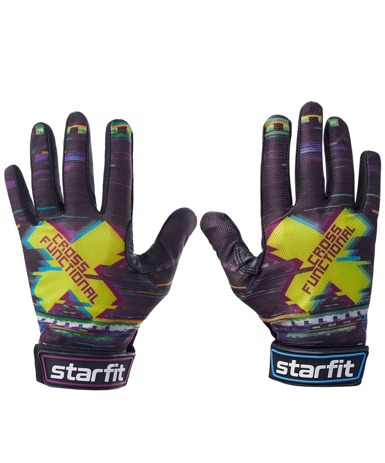 фото Перчатки для фитнеса star fit wg-104, с пальцами, черный/мультицвет