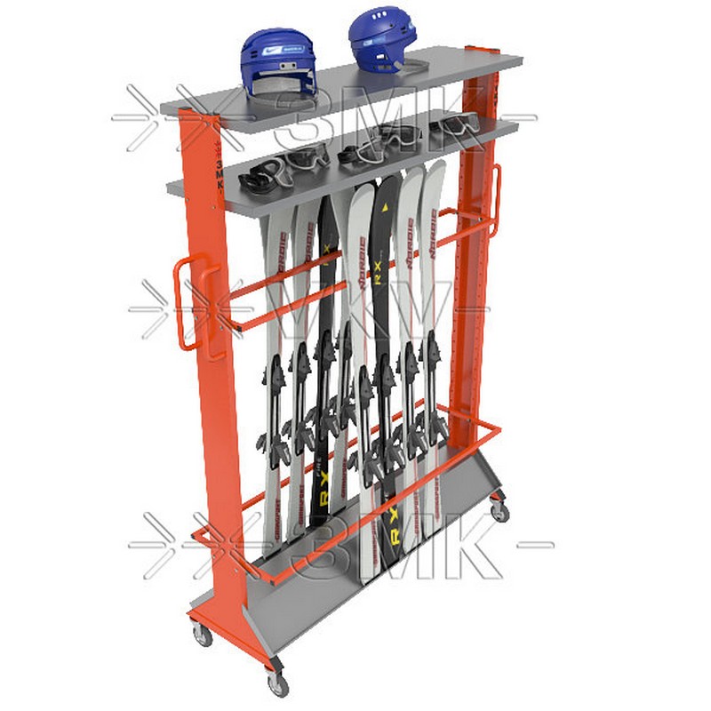 

Стеллаж для горных лыж ЗМК Премиум с полками, моб, 2-сторон, на 38 пар