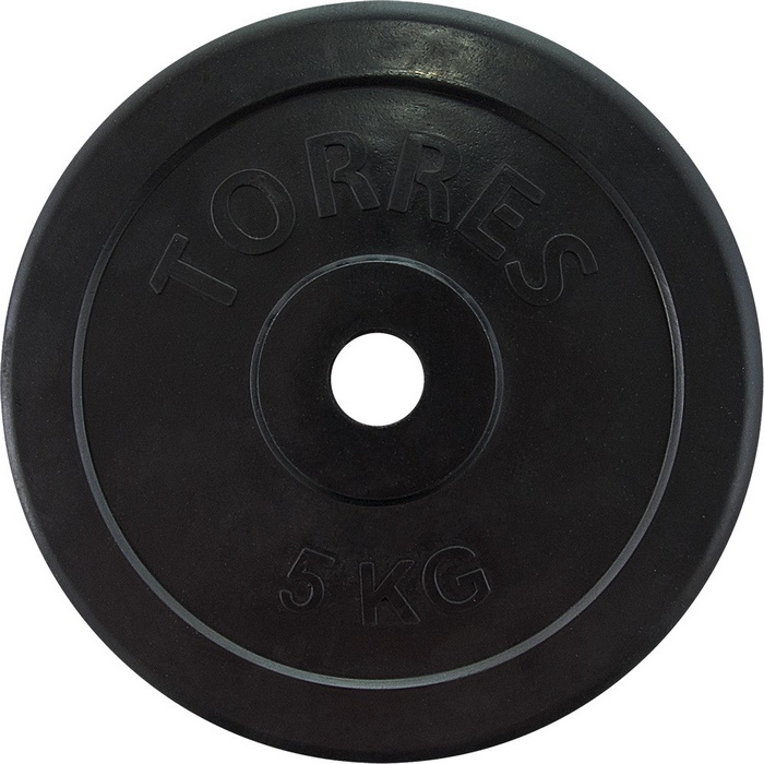 Диск обрезиненный Torres 5 кг PL50705, d.25мм, черный