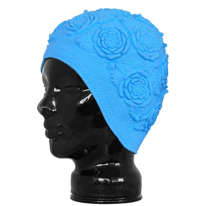 фото Шапочка для плавания fashy latex ornament cap, 3102-00-75, латекс, голубой